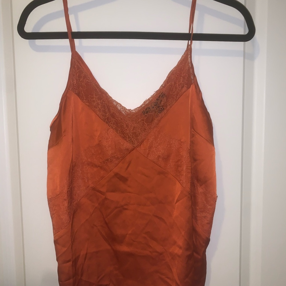 Burnt orange slip top with lace detail